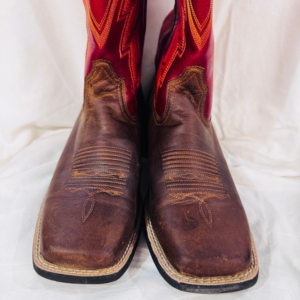 Ariat Womens Cowboy Boots Brown Leather Red Shaft Square Toe Western Rodeo Sz8.5 - Picture 3 of 7